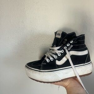 Vans Black and White Hightop Platform Sneakers